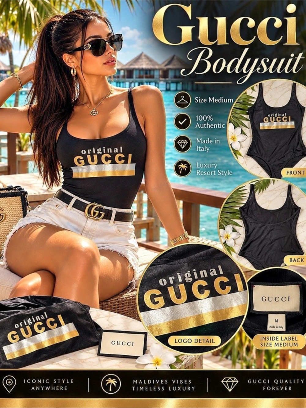 Gucci Original Gucci Sparkling Jersey Swimsuit Black Medium 100% authentic